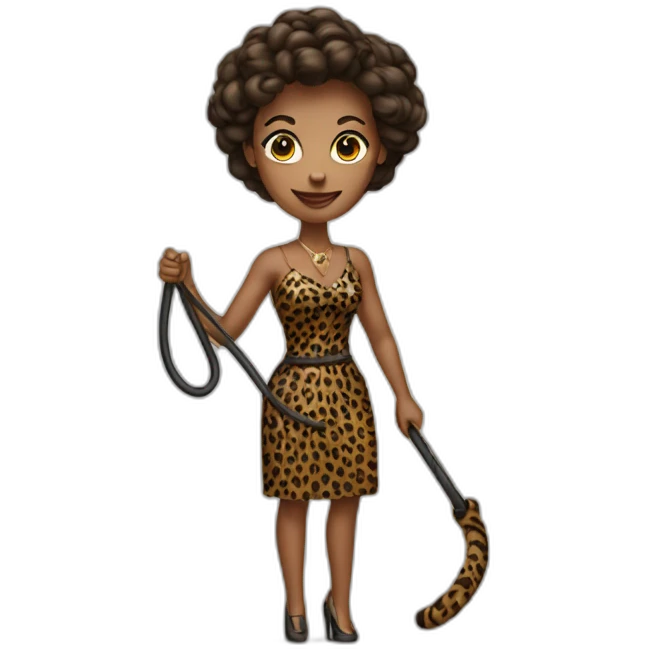 Woman in loepard dress with a whip emoji