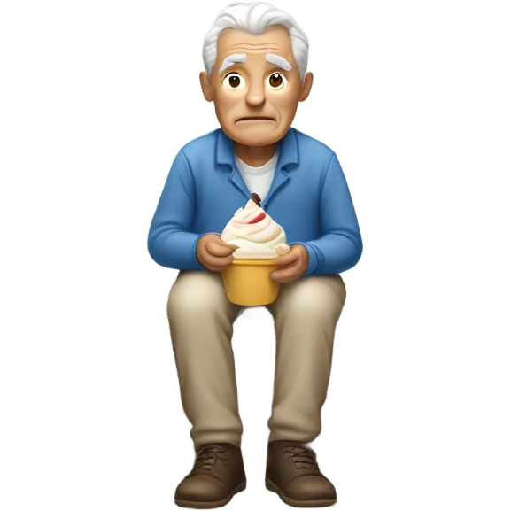 Old man sitting alone eating ice cream emoji