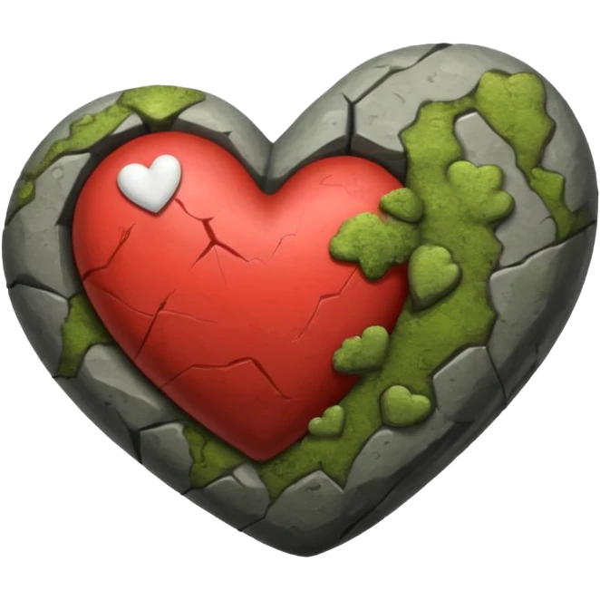 Slightly mossy heart shaped rock emoji
