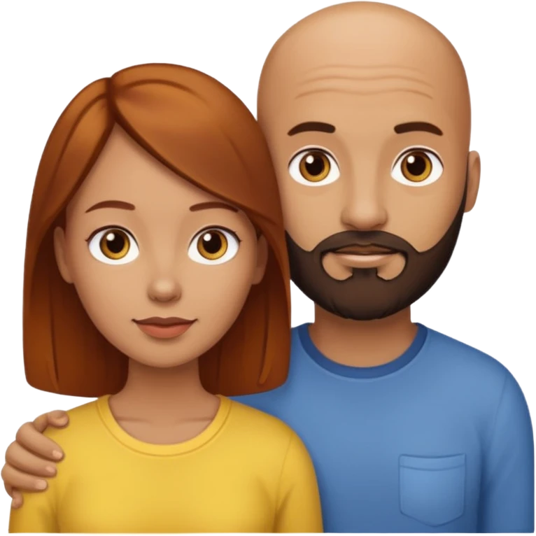 Couple. A bald man with dark brown beard and a girl with light skin. She has dark yellow brown auburn hair. emoji