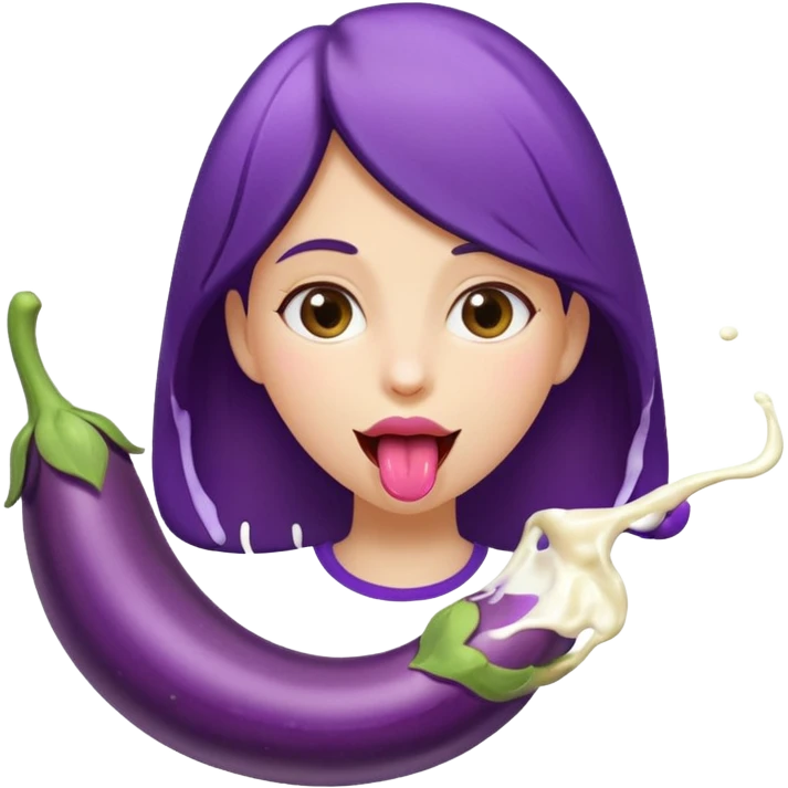 long bent eggplant spilling milk on girls tongue  emoji
