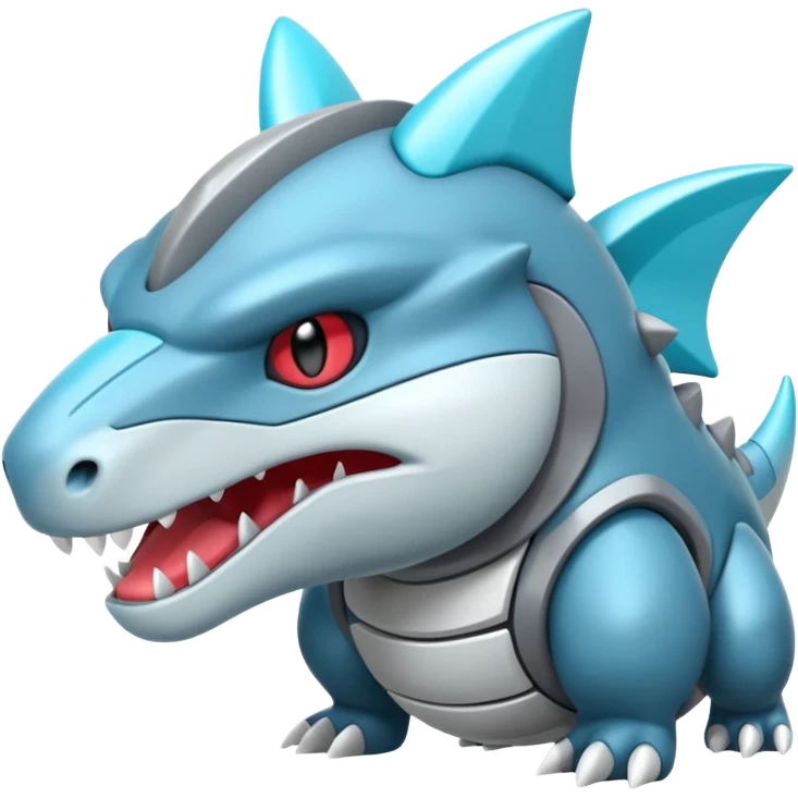 Futuristic soft smooth glossy metallic white and cyan Tyrunt-Aggron-Axew-fusion emoji