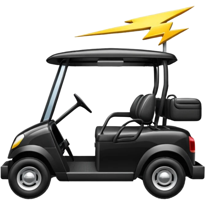 black golf cart with a lightning bolt over it emoji