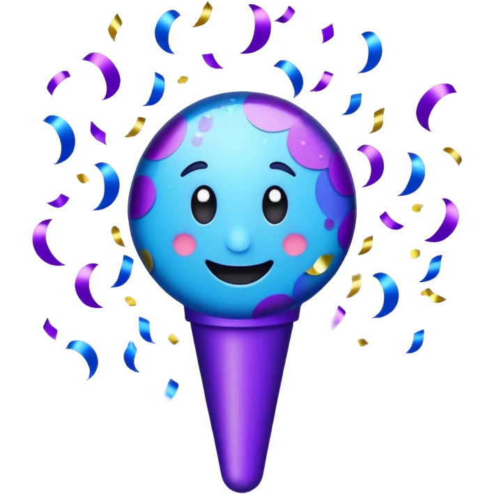 Emoji with glowing confetti popper, purple and blue colors emitting confetti and glitter, creating a bright festive atmosphere emoji