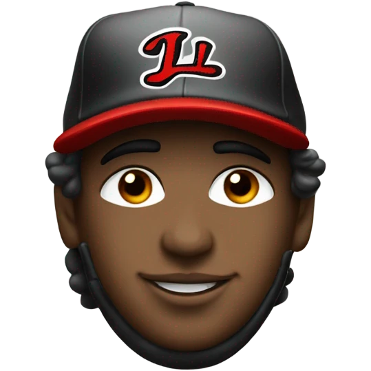Baseball player with flow and a red and black hat with an cursive L on it emoji