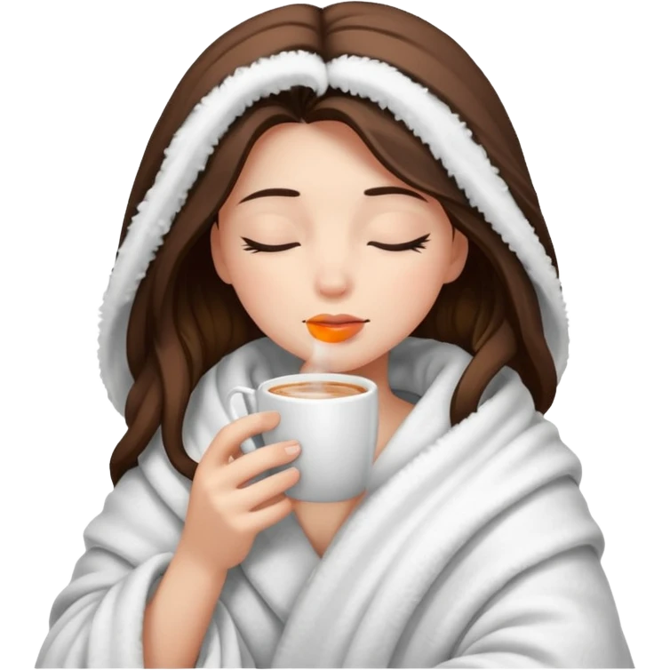 girl inside a blanket sipping coffee eyes closed emoji