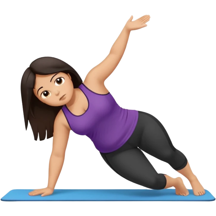 Sad fat girl doing side plank dark hair emoji