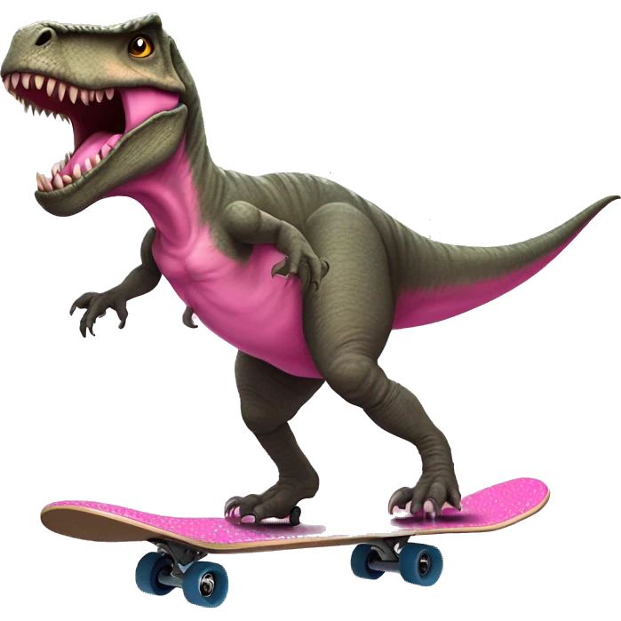 t-rex on a skateboard wearing a pink tutu emoji