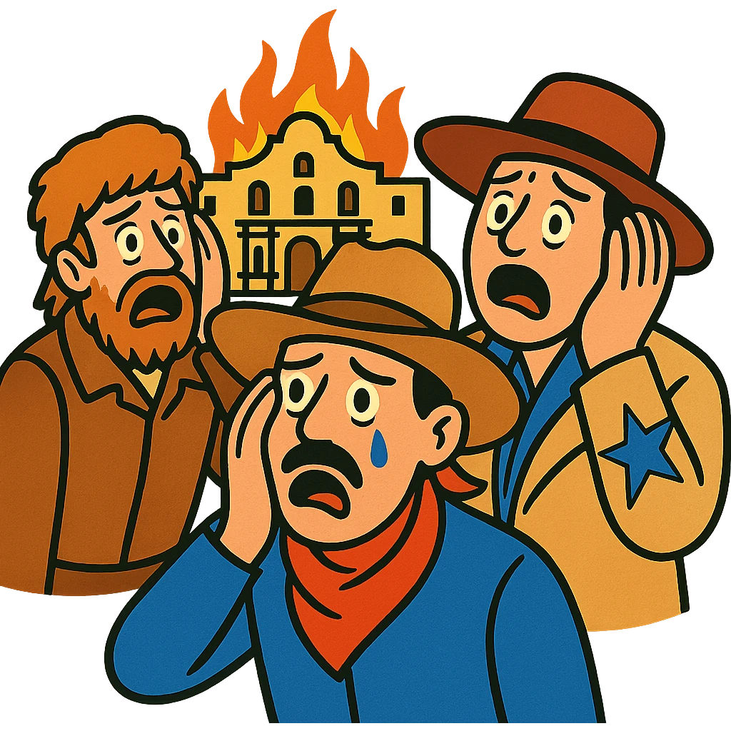 Texans looking shocked and saddened after losing the Alamo, expressive faces emoji