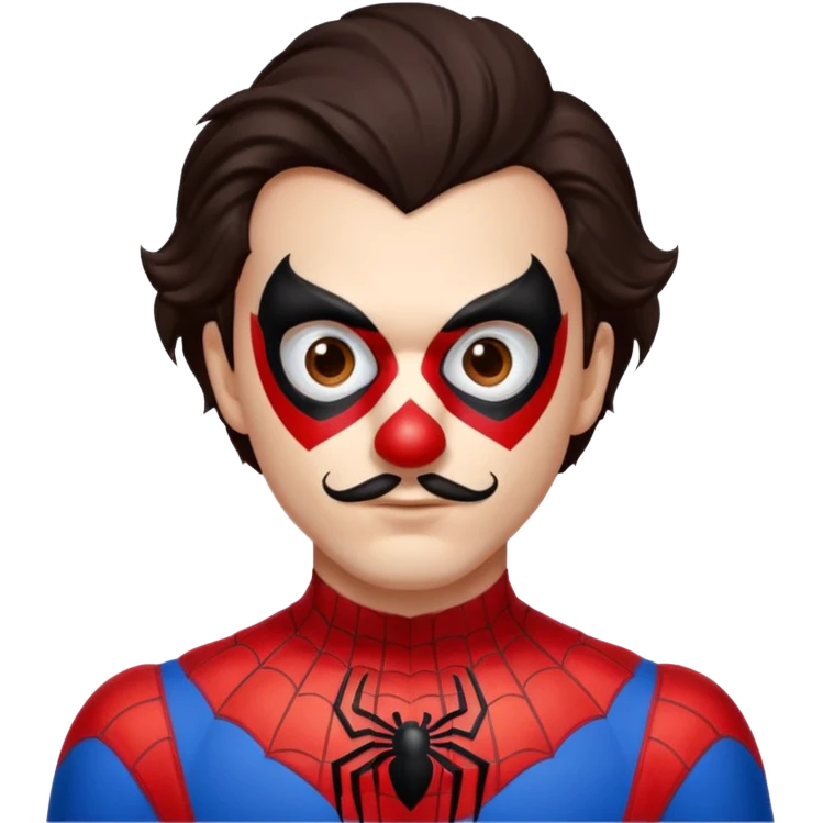 Create a man with brown eyes and dark hair into Spider-Man and a clown nose emoji