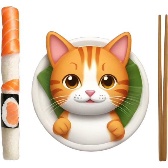 Orange tabby with a plate of sushi  emoji