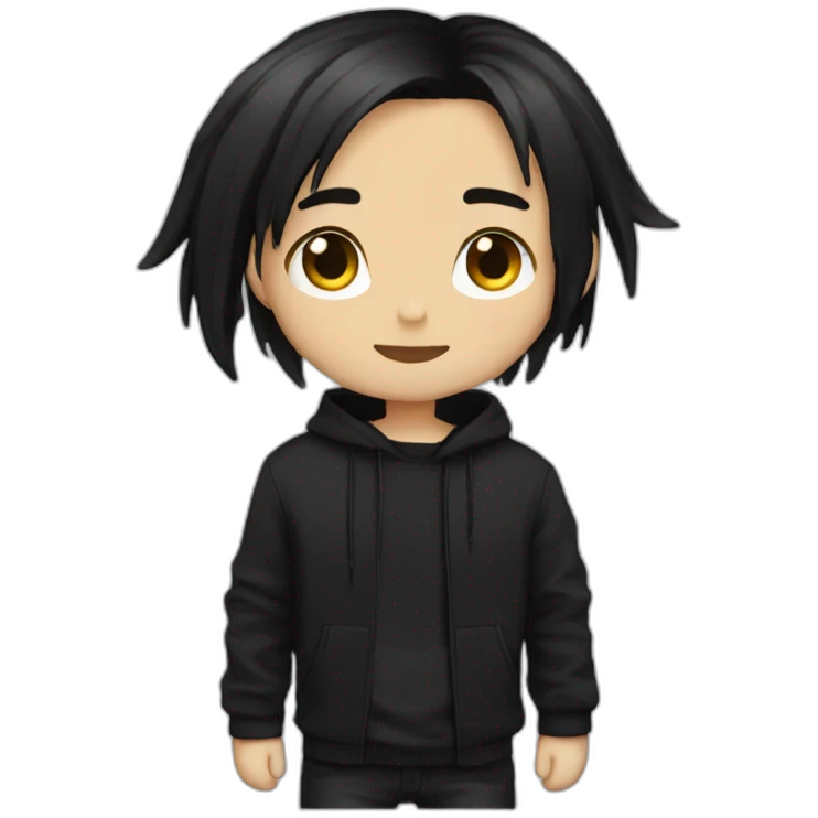 full body person straight black hair black clothes, emo emoji