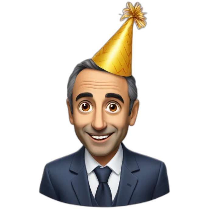 Happy realistic Eric Zemmour with a party hat emoji