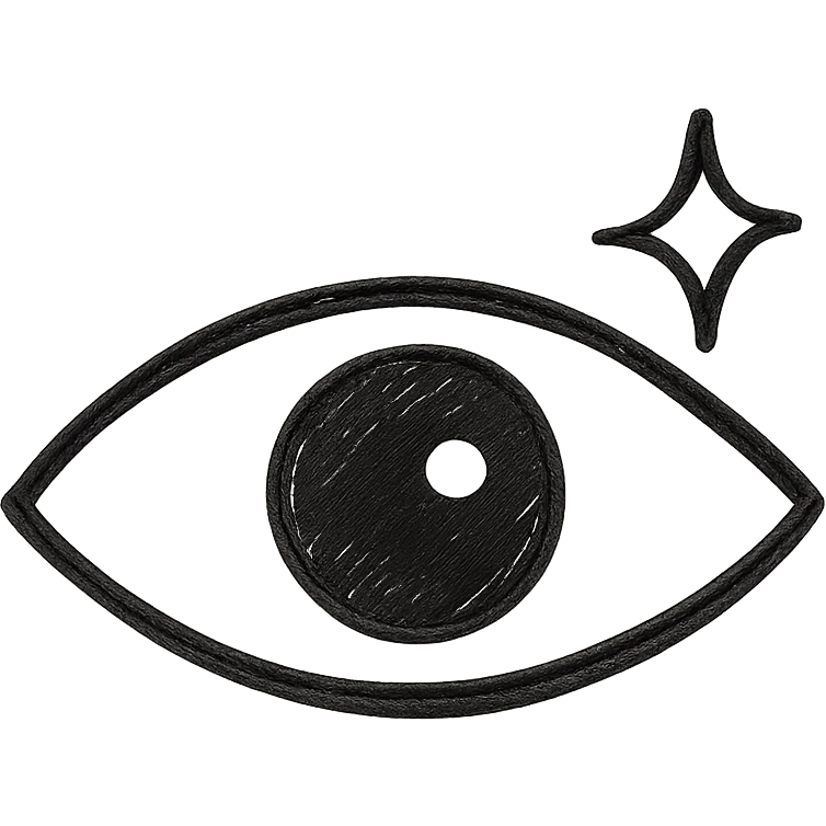 minimal monochrome icon of a stylized eye with a small spark, black outline only, creative and abstract emoji