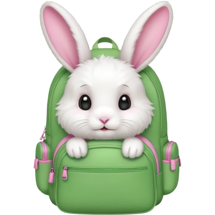 baby white rabbit wear green backpack emoji
