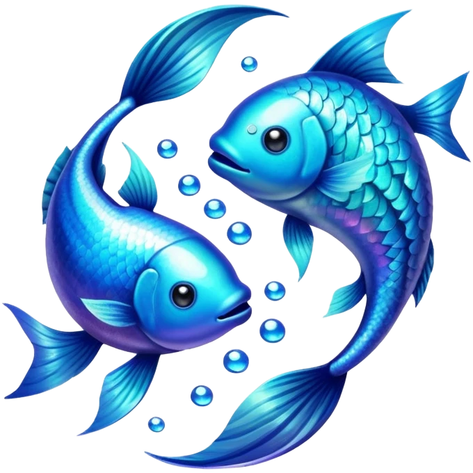 The zodiac symbol Pisces. Two fish in a “yin-yang” formation. The fish are glittering. One fish’s head is facing the other fish’s tail, and vice versa forming a circle.  emoji