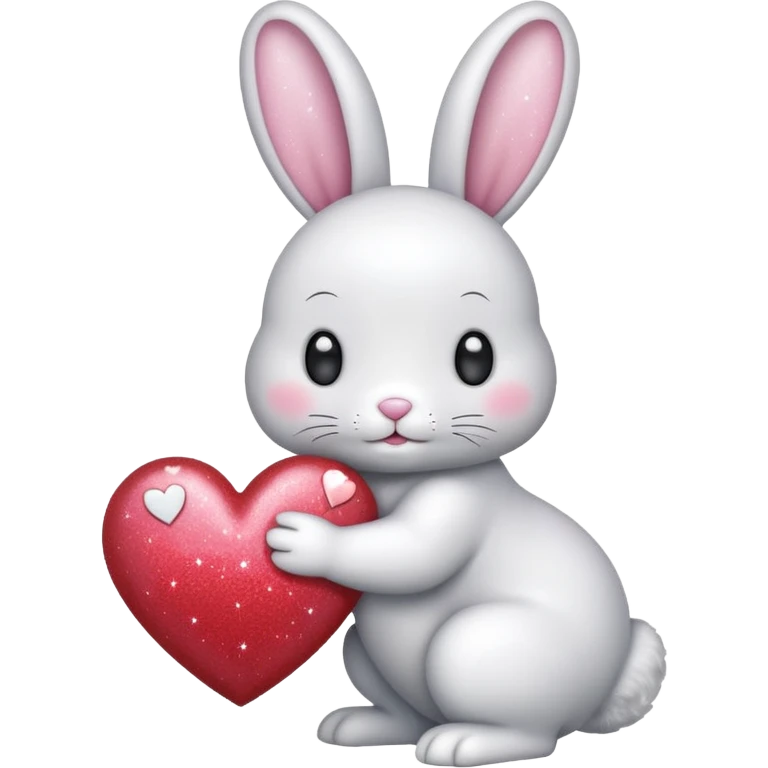 White glitter bunny with heart emoji