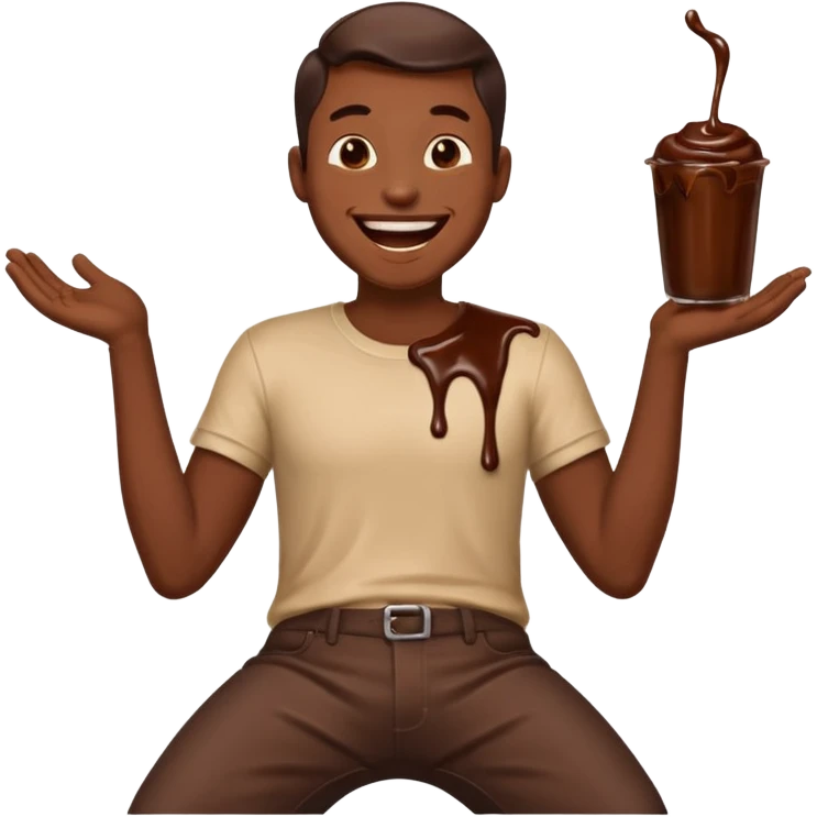 Man laughing with chocolate sauce on pants emoji
