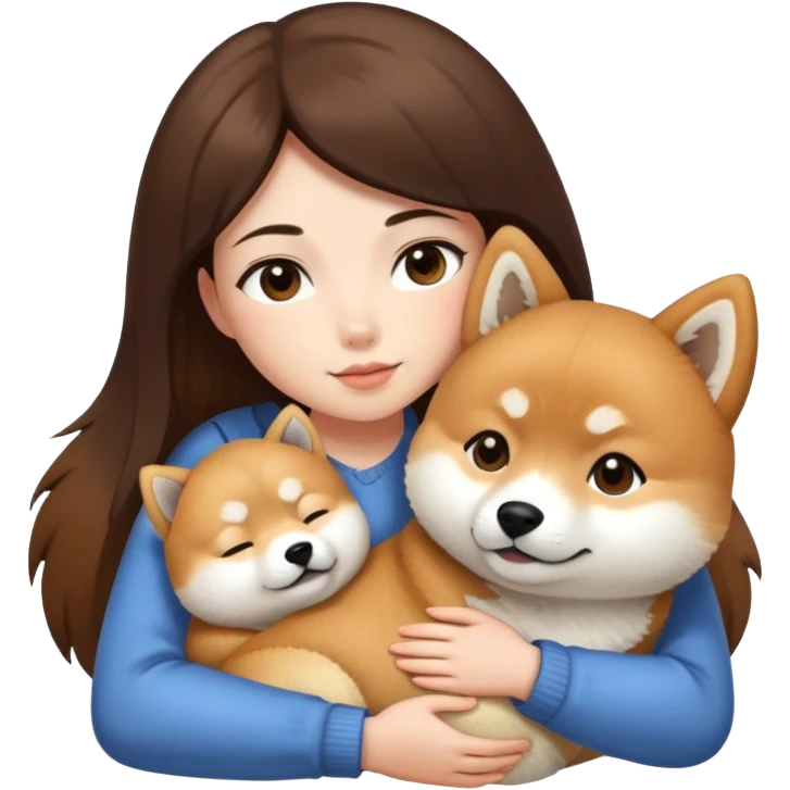 Brunette girl snuggling shiba inu emoji