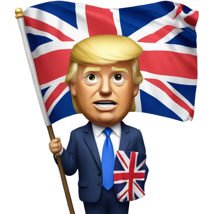 Hyper realistic Donald Trump holding a british flag emoji