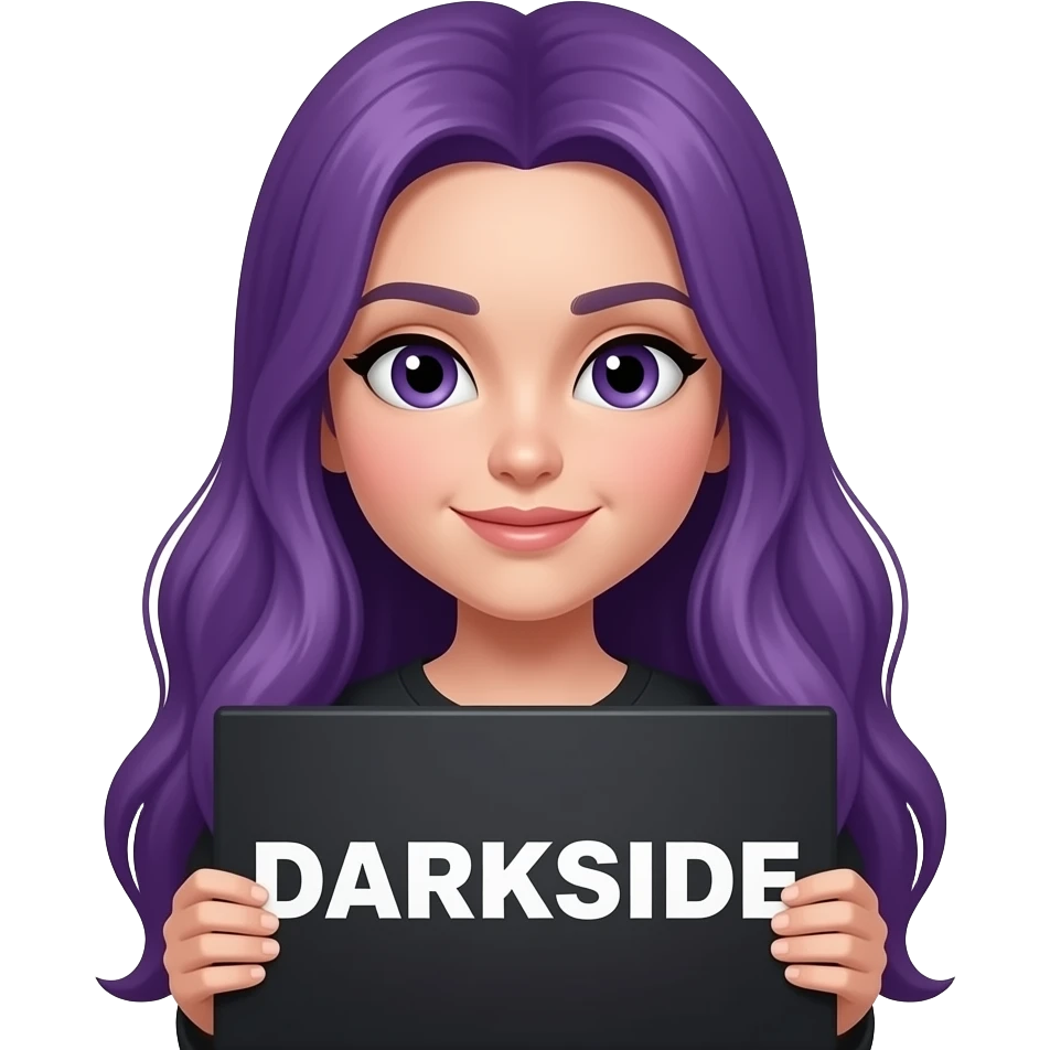 girl with long purple hair with a DARKSIDE sign emoji