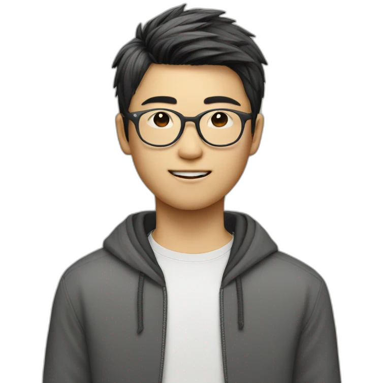 volumy bowlcut hair asianboy with glasses emoji