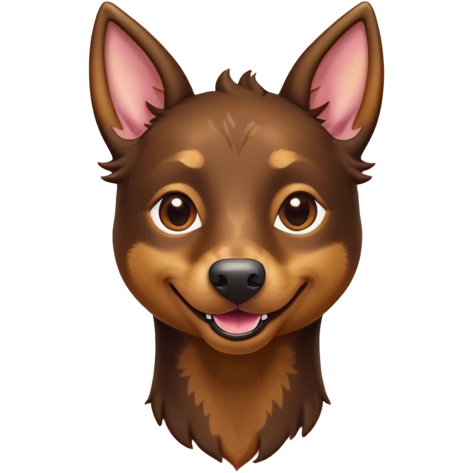 Cinematic Comical Brown and Tan Kelpie Portrait Emoji, Head tilted dramatically with an exaggeratedly amused expression, featuring a striking brown Fur with bold tan accents, wide, expressive warm eyes filled with playful disbelief, Simplified yet hilariously expressive features, highly detailed, glowing with a slightly sassy glow, high shine, dramatic yet playful, stylized with an air of cheeky mischief, bright and endearing, soft glowing outline, capturing the essence of a spirited and over-the-top herder, so meme-worthy it feels like it could side-eye its way into internet fame instantly! emoji