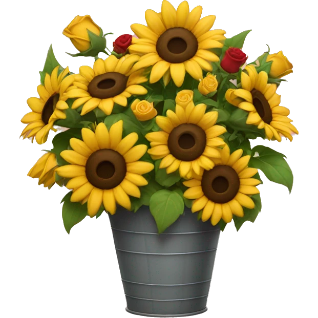 Flower bucket with roses and sunflowers  emoji