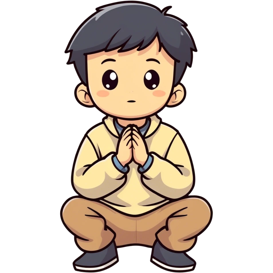 Boy kneeling asking "how may I be of use to you" emoji