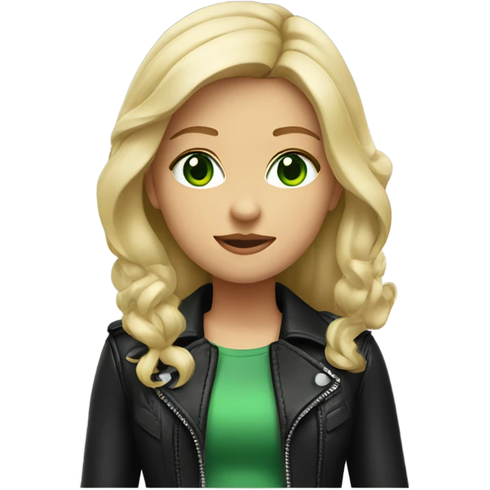 half blonde girl with black leather jacket + green eyes emoji