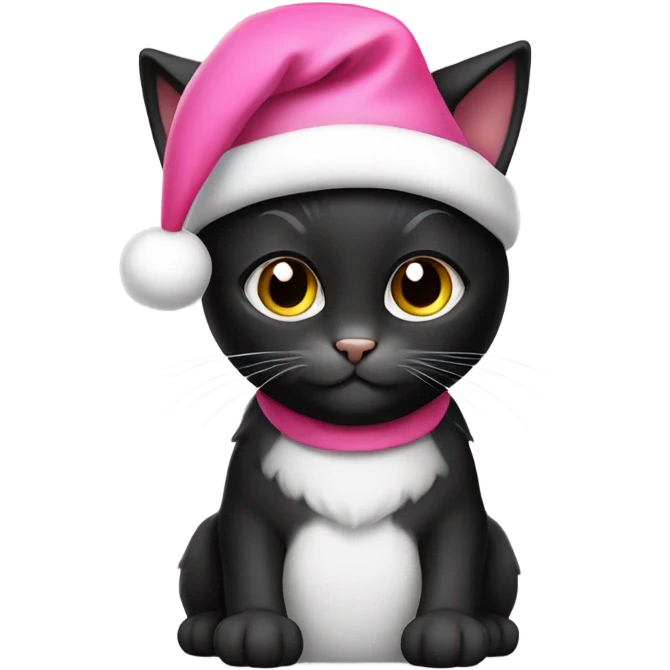 Black kitten with pink Santa hat emoji