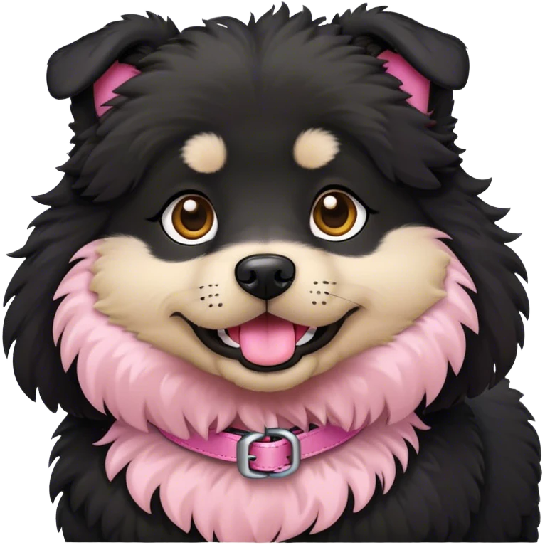 cute black fluffy dog with pink collar  emoji