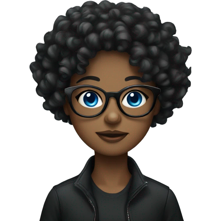 girl wearing all black  with glasses and blue eyes and big curly hair  emoji