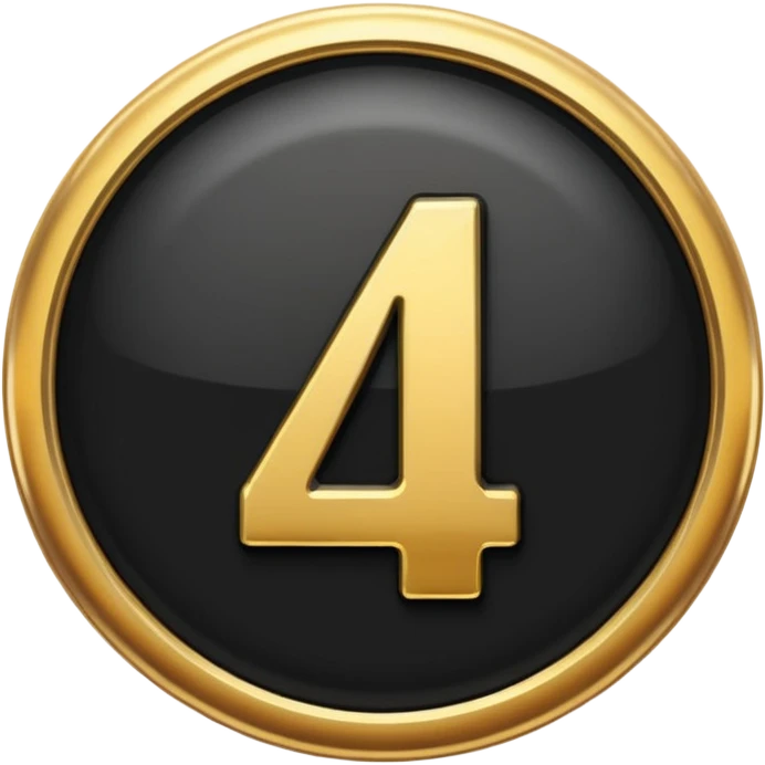 Make a round badge for a paid subscription out of black stone and gold with the number 4 emoji