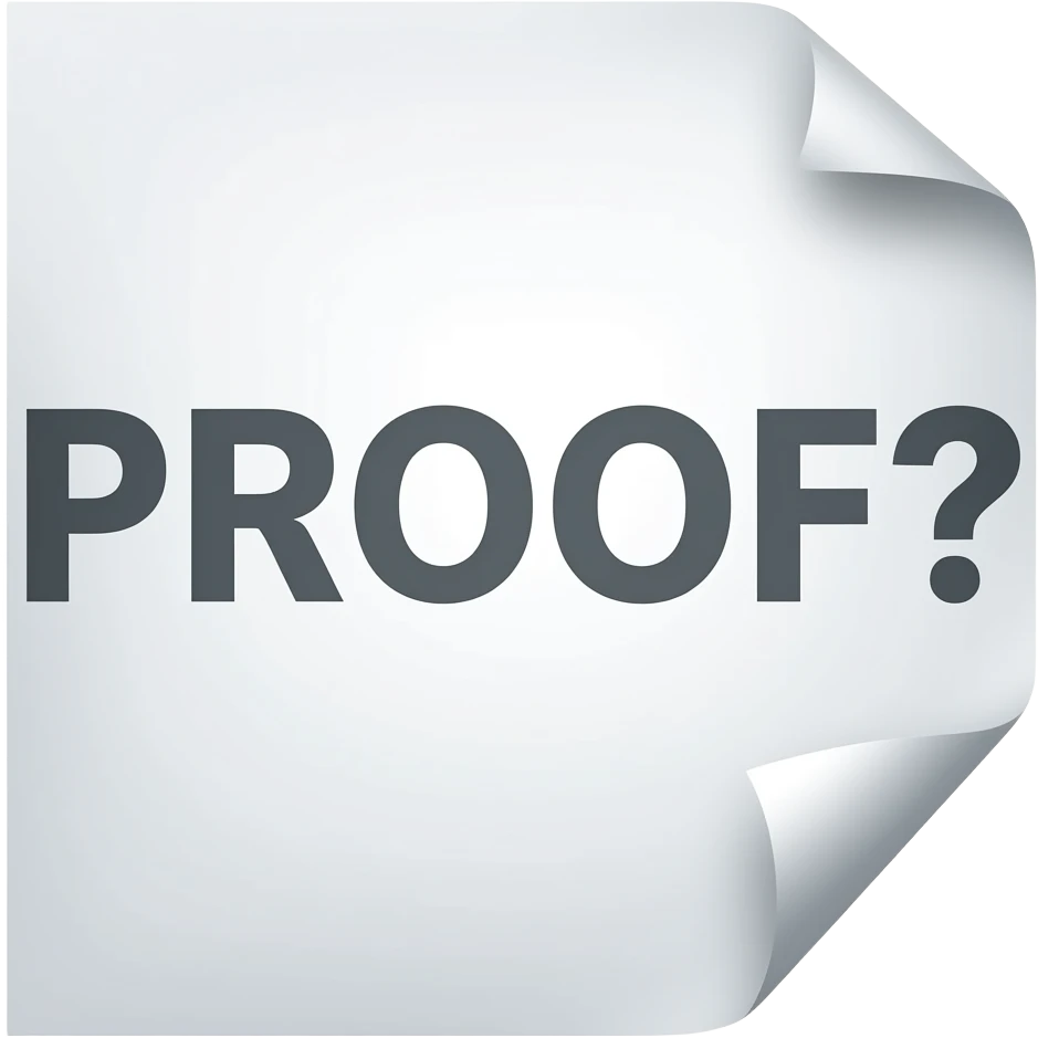 a paper with  PROOF? in dark text. flat style emoji
