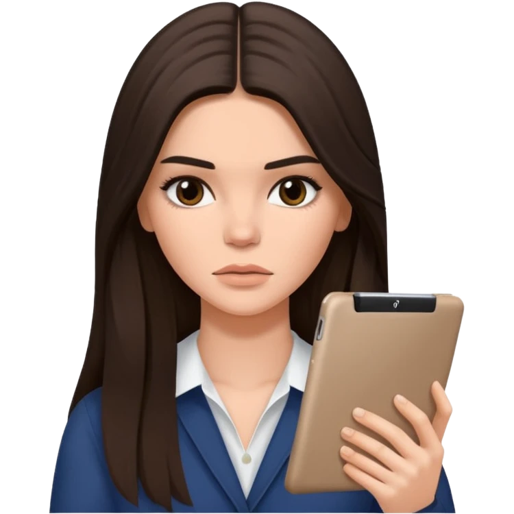 bored brunette  Kendall Jenner with long hair holding iPad emoji emoji