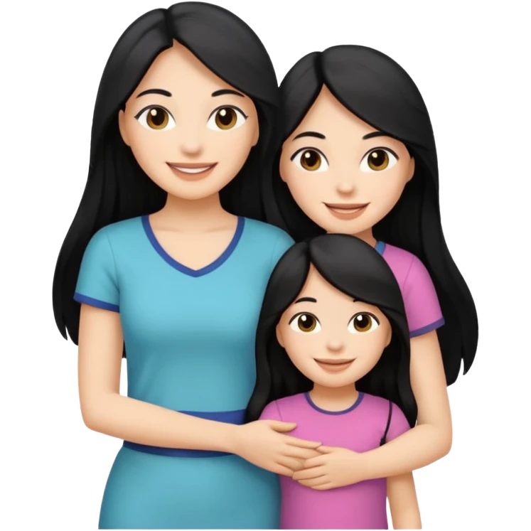 black long haired one mom with one daughter happy emoji