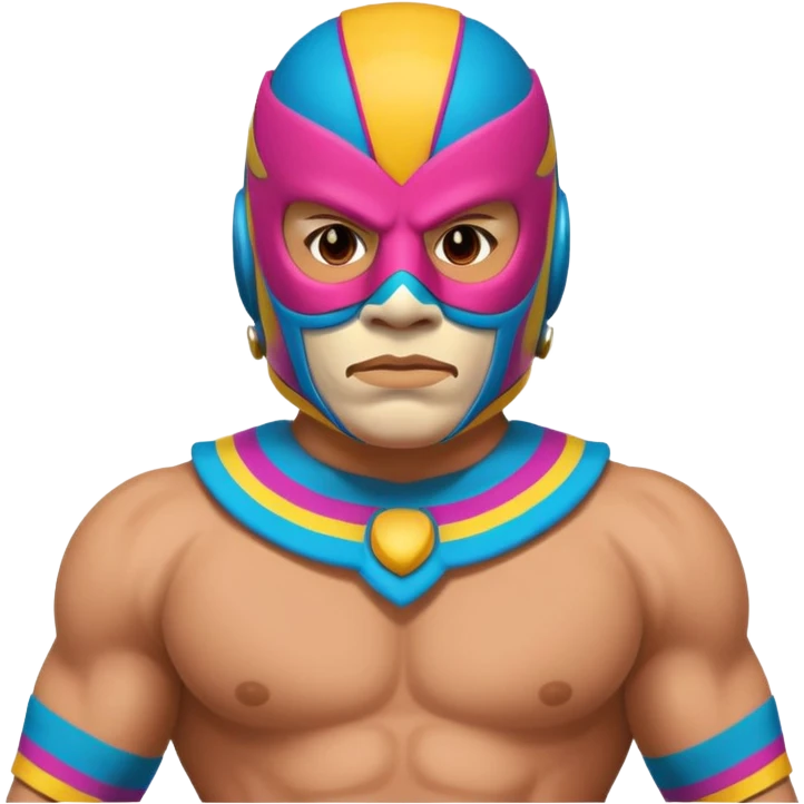 Mexican wrestler portrait, head and shoulders only, colorful luchador mask, muscular collar, confident expression, 3D cartoon, mobile game icon style, clean background, no text, no watermark
 emoji
