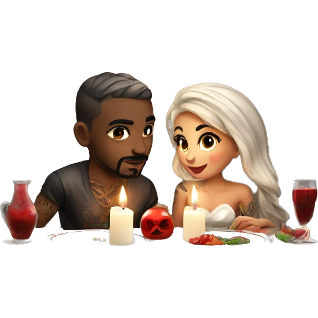 romantic candle light dinner for beautiful tattooed couple emoji