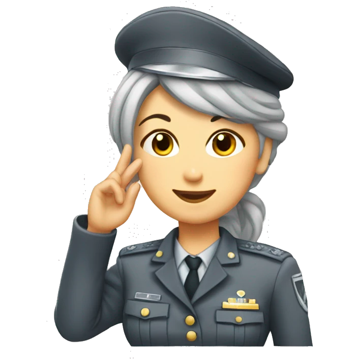 grey hair girl, sergeant, saluting, smirk emoji