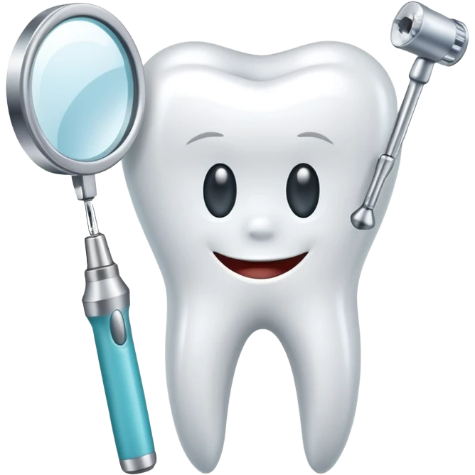 tooth with a small drill and dental mirror, representing root canal treatment emoji
