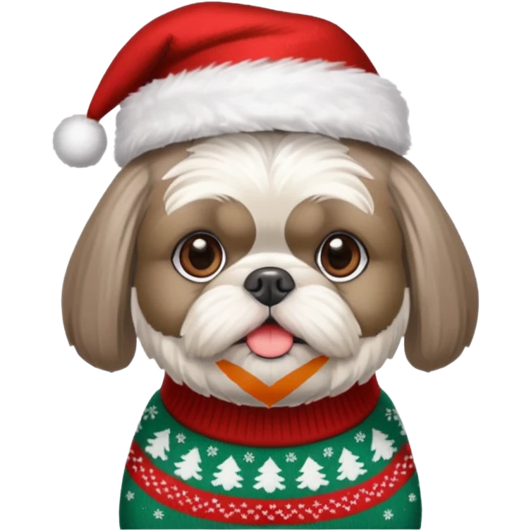 silver gray shih tzu christmas sweater and hat emoji