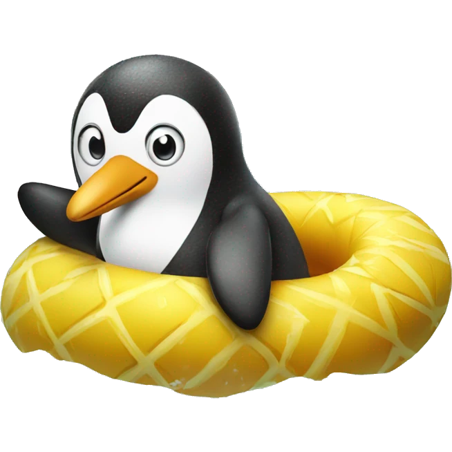 penguin holding a pineapple in a pool float emoji
