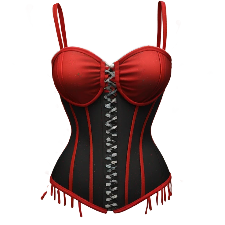 Red and black corset top with bikini bottom splattered with white paint  emoji