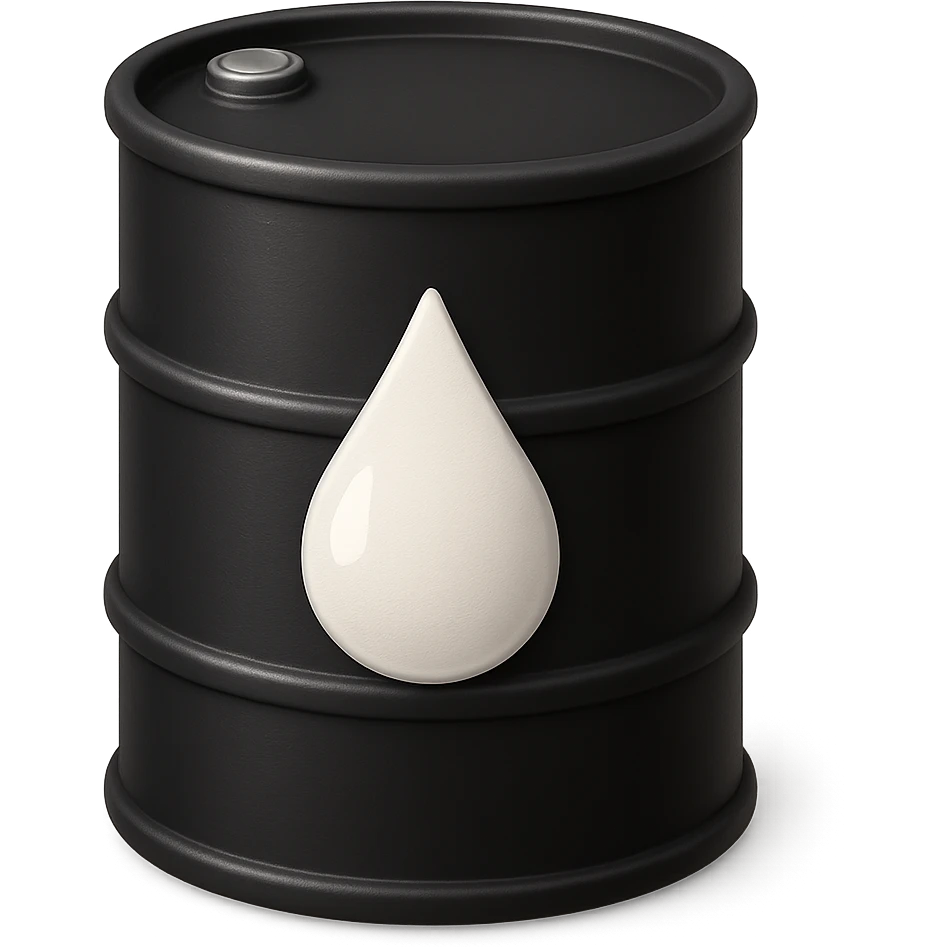 Сгенерируй мне в стиле детализированного емодзи черную бочку на которой нарисованна белая кампля капля, как логотип emoji