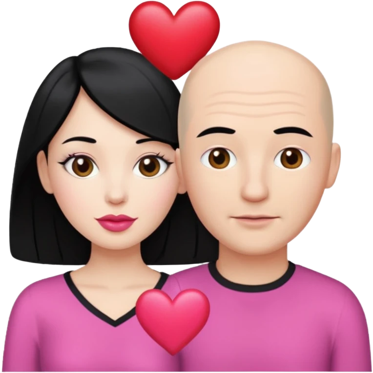 👩🏻‍❤️‍💋‍👨🏻 this one but the man should be bald. white woman with black hair and white bald man and a heart between their heads. she has pink lips emoji