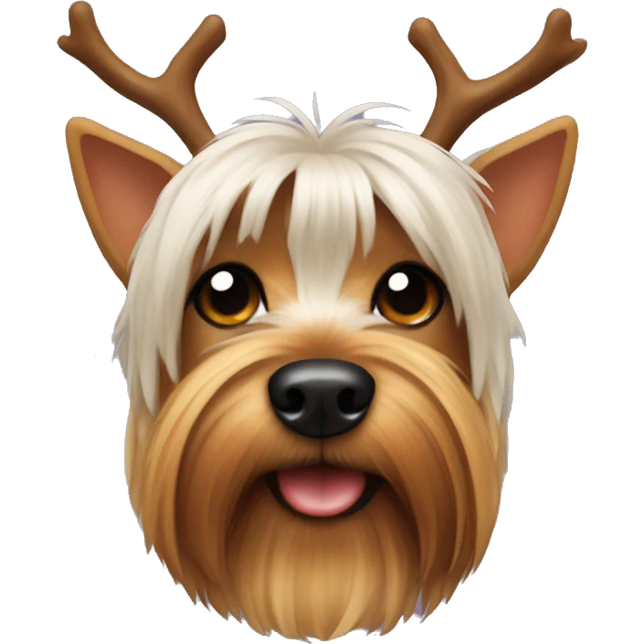 Yorkshire Terrier with reindeer antlers emoji