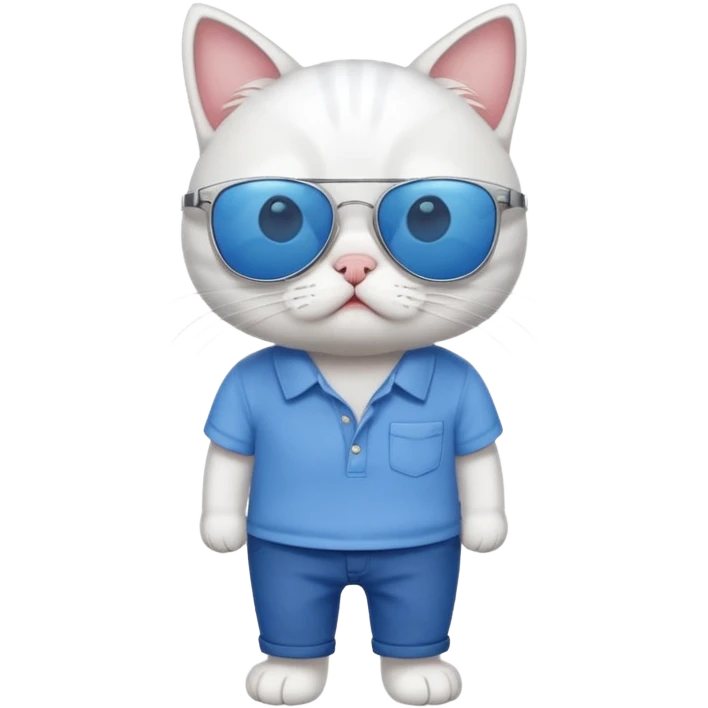 Cat with sunglasses with blue shirt pants and shocked emoji