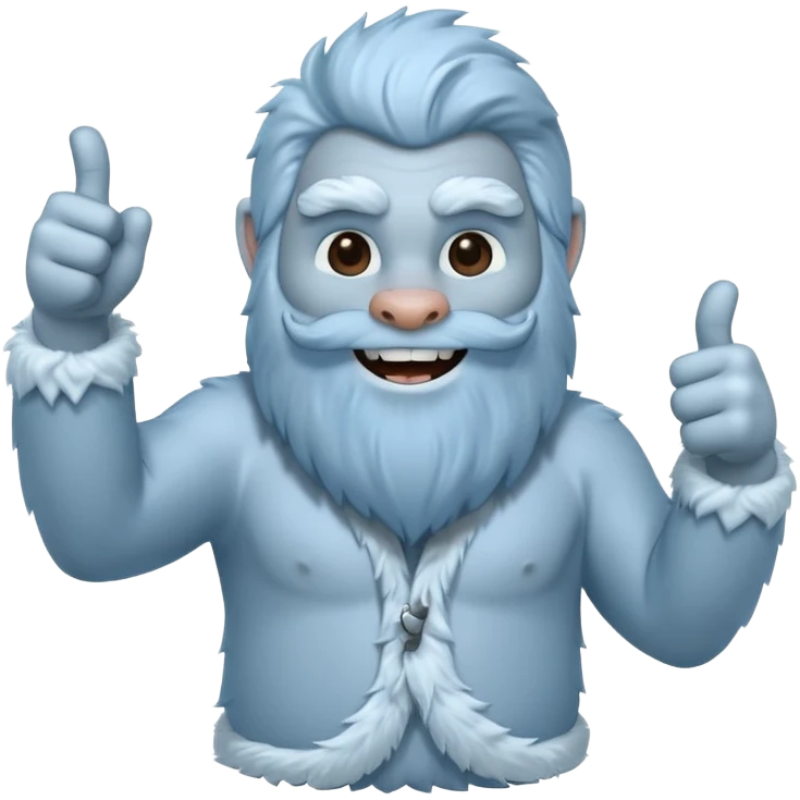 yeti, full body, ice grey blue, full beard, full fur, thumbs up, smiling, winking emoji