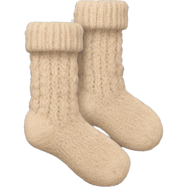Two beige knitted cozy socks emoji